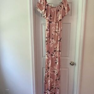Floral Pink Off-Shoulder Maxi Dress